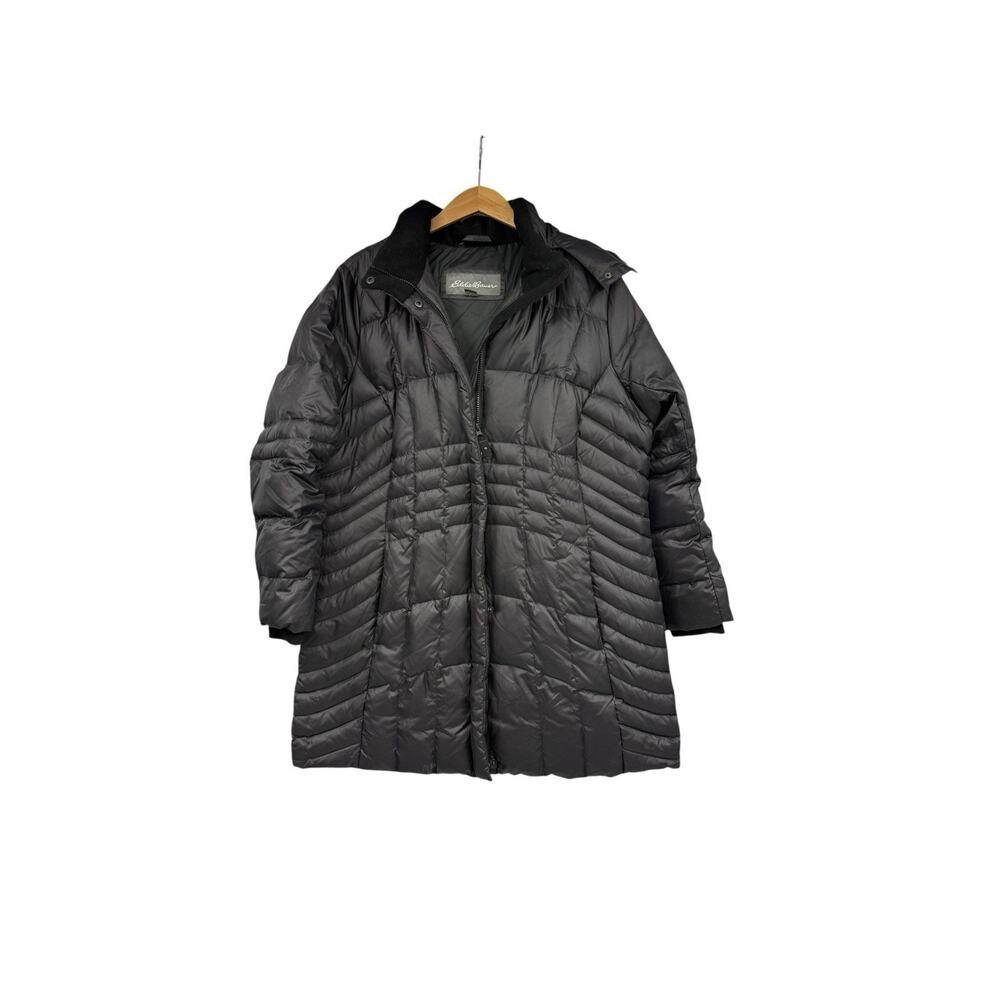 Eddie Bauer Womens Dark Gray Down Puffer Coat Faux Fur Hood Warm Womens 1XL